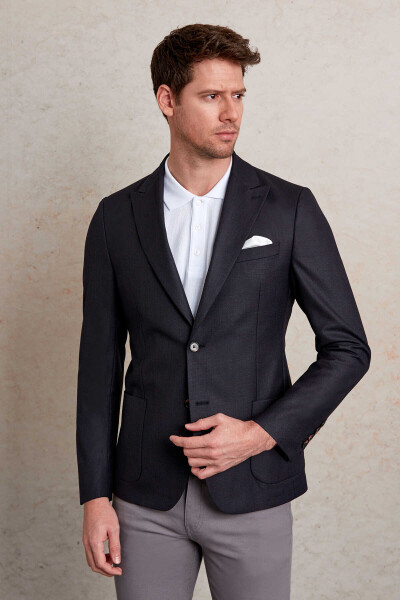 Lacivert Comfort Fit Sivri Yaka 4 Drop Klasik Ceket - 3