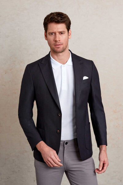 Lacivert Comfort Fit Sivri Yaka 4 Drop Klasik Ceket - 4