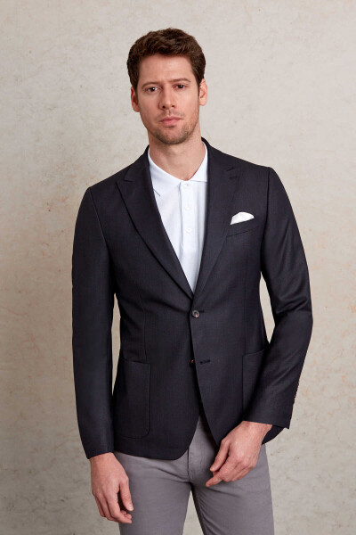 Lacivert Comfort Fit Sivri Yaka 4 Drop Klasik Ceket - 7