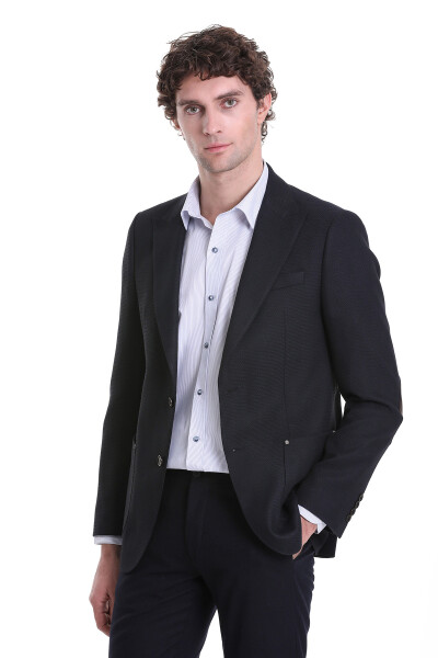 Lacivert Comfort Fit Sivri Yaka Klasik Ceket 