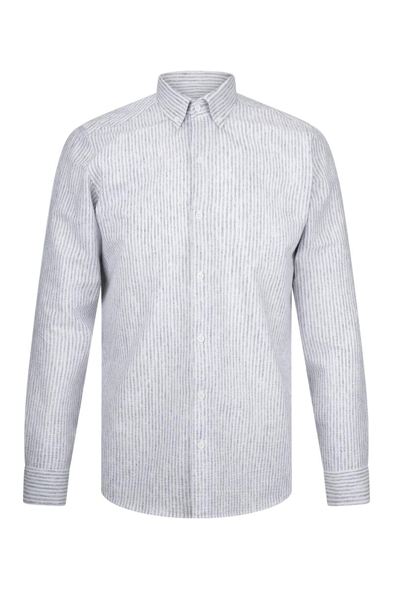 Lacivert Comfort Fit Düğmeli Yaka Uzun Kollu Pamuklu Gömlek - Saykı