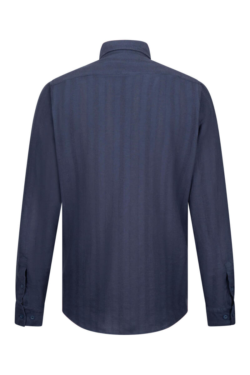 Lacivert Comfort Fit Düğmeli Yaka Uzun Kollu Pamuklu Gömlek - HTML (1)
