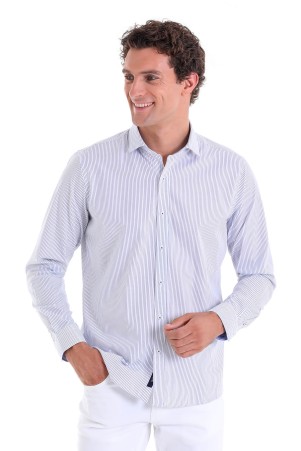 Mavi Comfort Fit Düz 100% Pamuk Slim Yaka Uzun Kollu Klasik Gömlek - Thumbnail