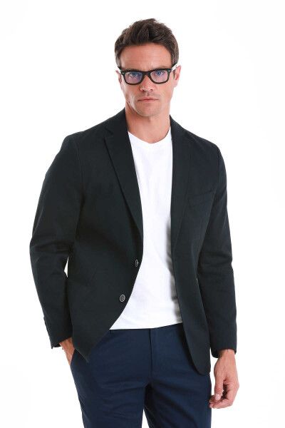 Lacivert Comfort Fit Mono Yaka Klasik Ceket 