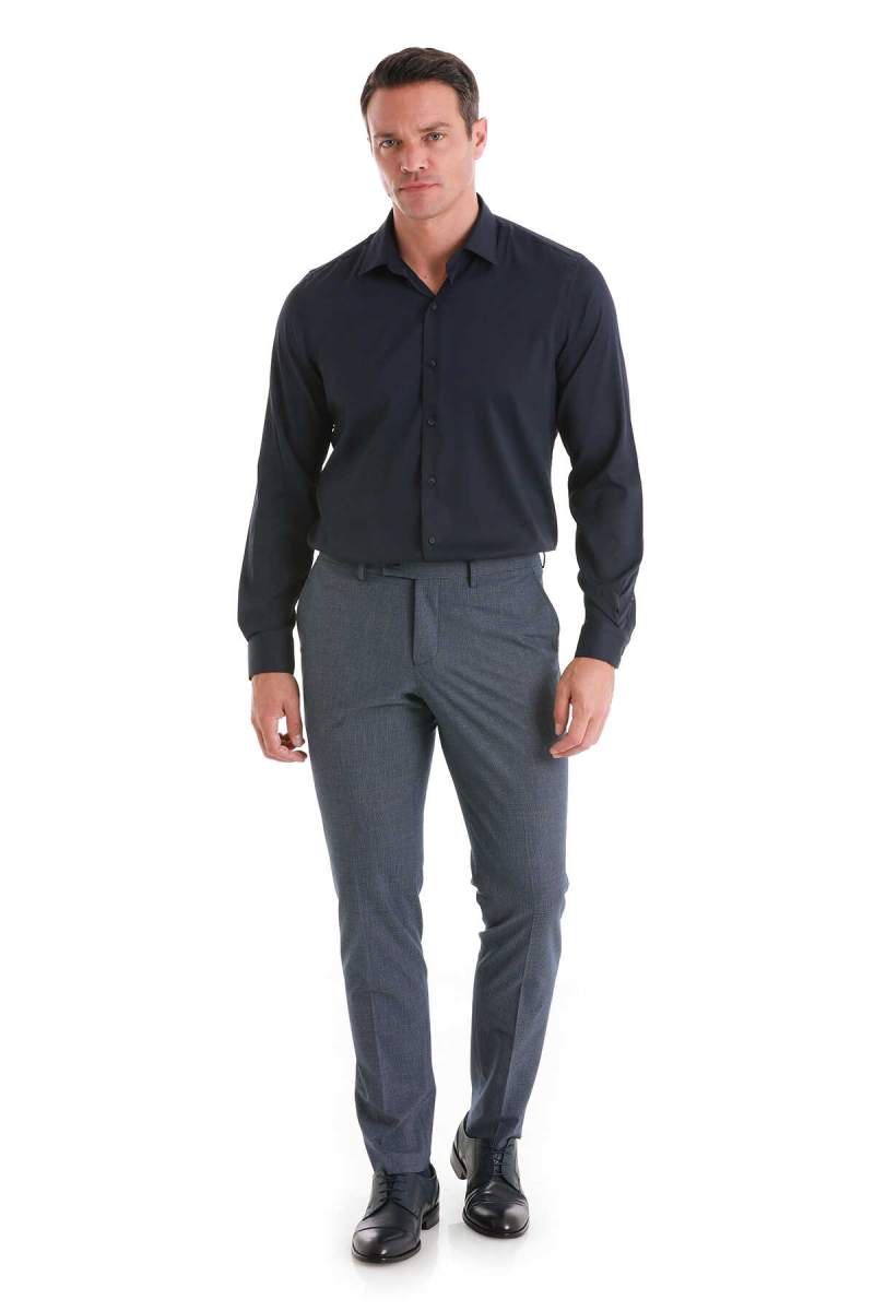 Lacivert Comfort Fit Slim Yaka Uzun Kollu Gömlek - Hatem Saykı (1)