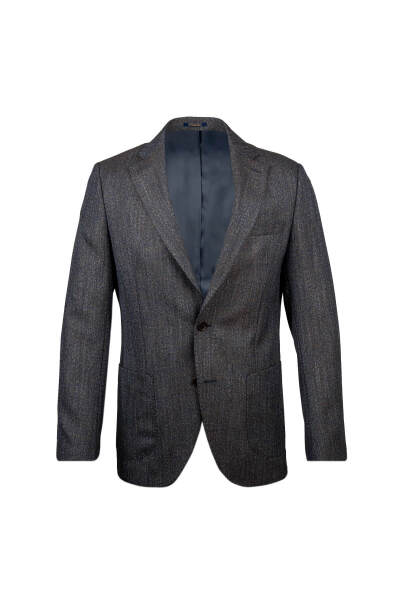 Lacivert Comfort Fit Mono Yaka Desenli Klasik Ceket - 3