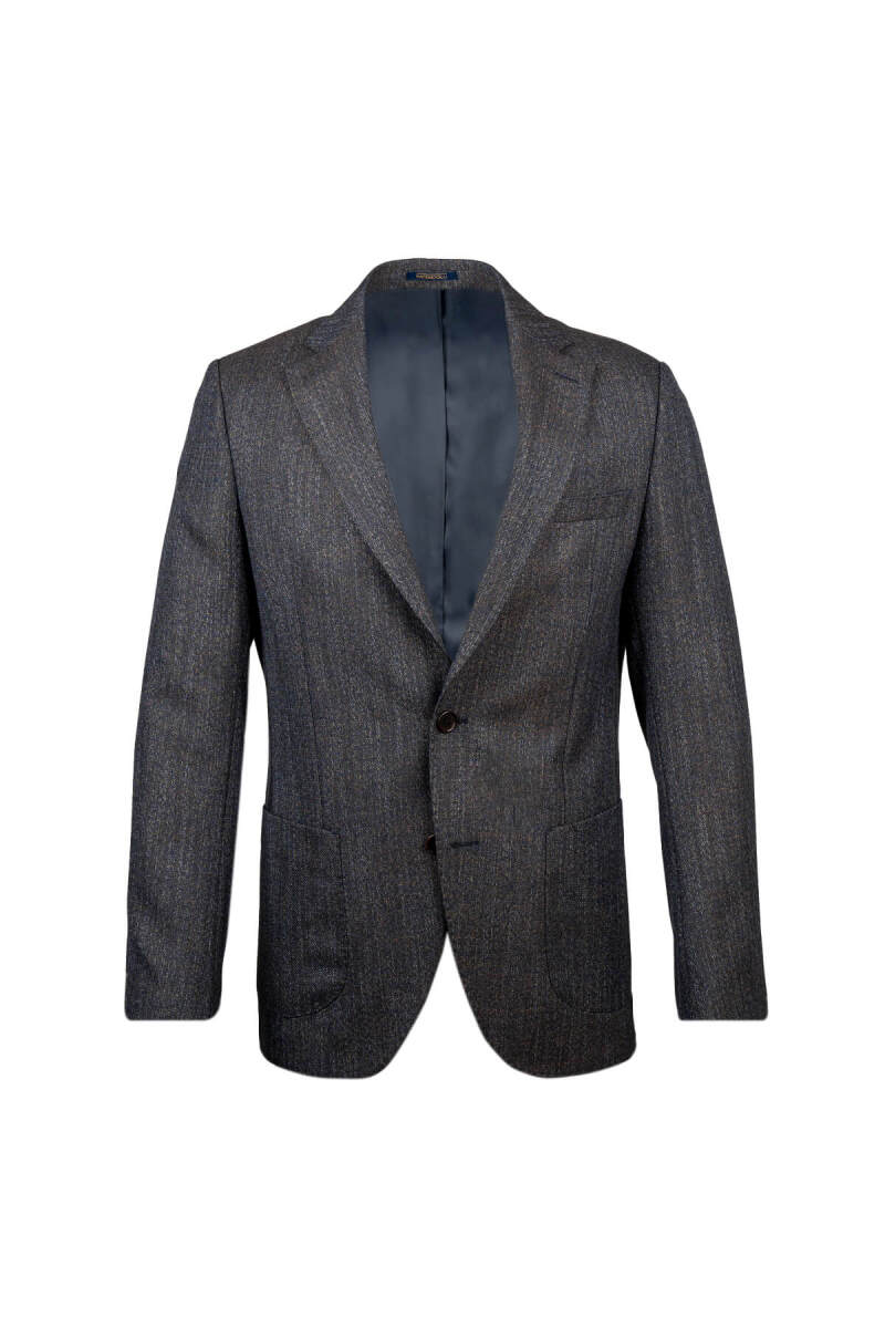 Lacivert Comfort Fit Mono Yaka Desenli Klasik Ceket - Hatemoğlu