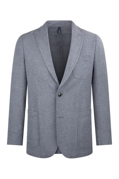 Gri Comfort Fit Mono Yaka Klasik Keten Ceket 
