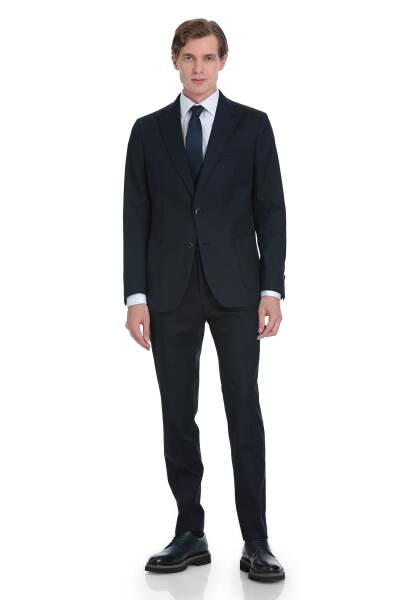 Lacivert Comfort Fit Mono Yaka Klasik Takım Elbise 