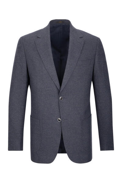 Lacivert Comfort Fit Mono Yaka Yünlü Ceket - 1