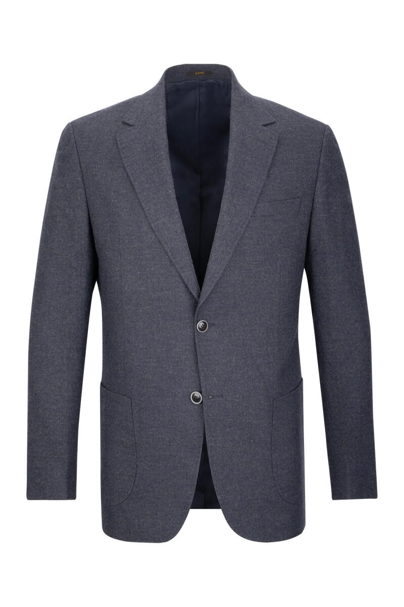 Lacivert Comfort Fit Mono Yaka Yünlü Ceket - Saykı