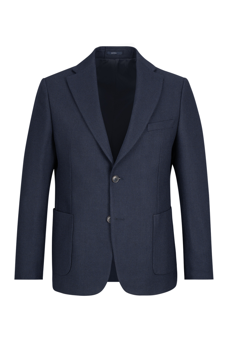 Lacivert Comfort Fit Mono Yaka Yünlü Klasik Ceket - Saykı