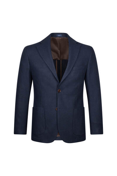 Lacivert Comfort Fit Mono Yaka Yünlü Klasik Ceket 
