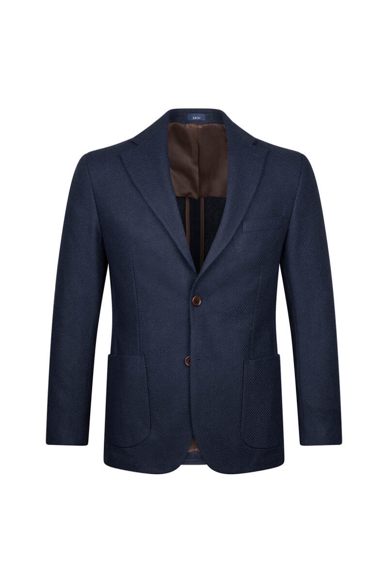 Lacivert Comfort Fit Mono Yaka Yünlü Klasik Ceket - Hatem Saykı