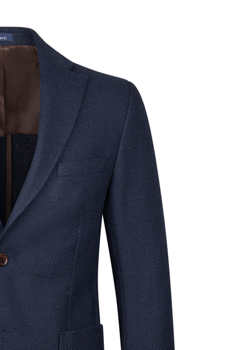 Lacivert Comfort Fit Mono Yaka Yünlü Klasik Ceket - Hatem Saykı (1)