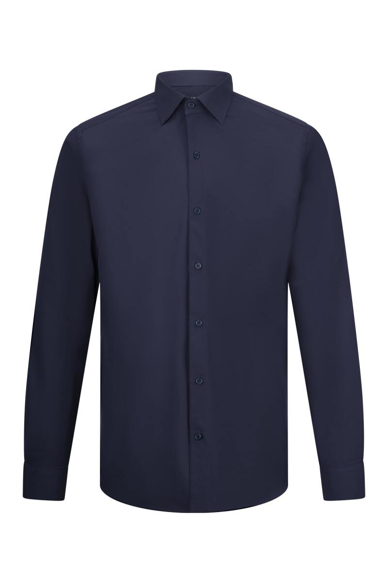Lacivert Comfort Fit Slim Yaka Uzun Kollu Gömlek - Saykı