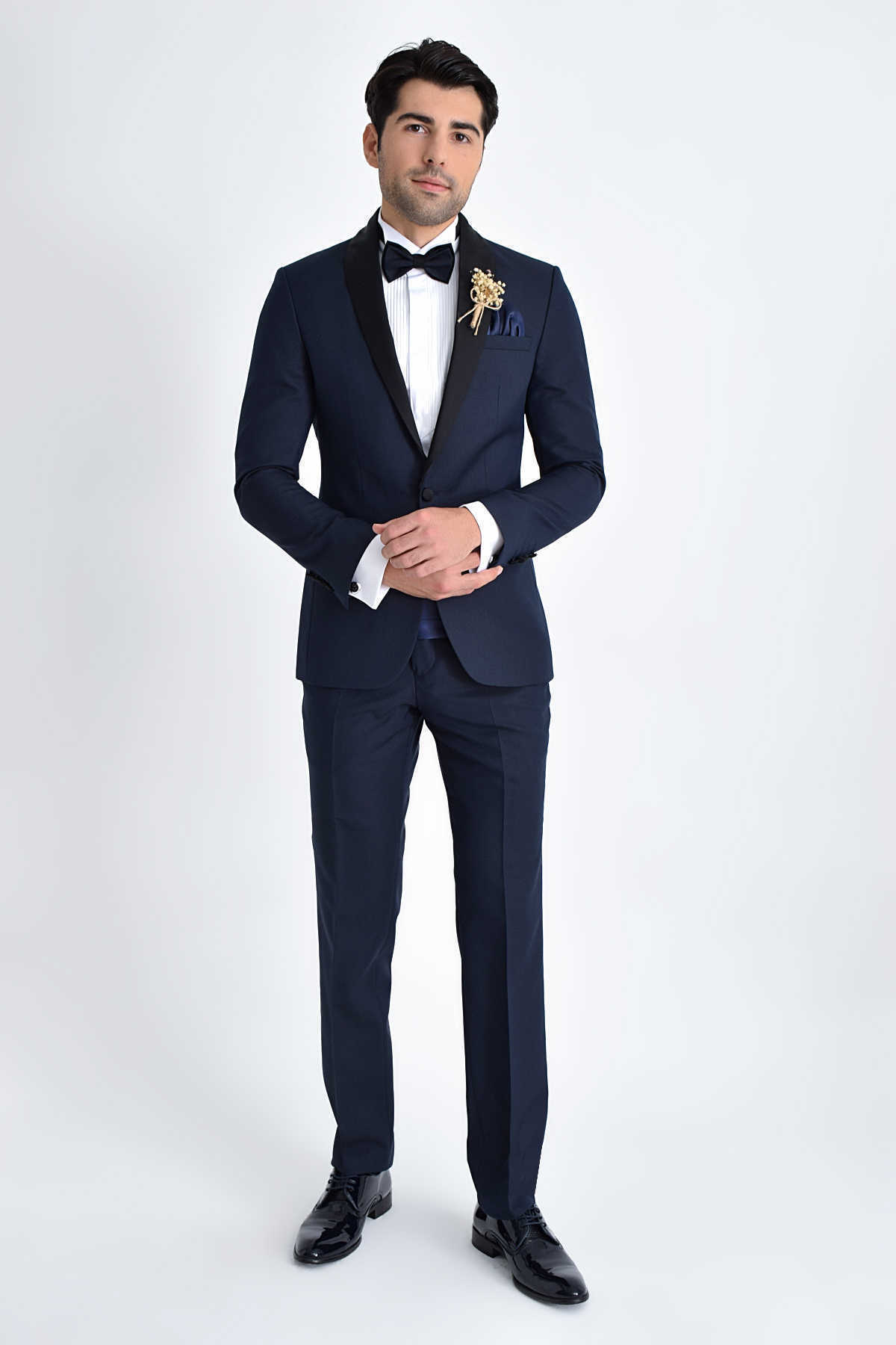 Lacivert Slim Fit Şal Yaka Damatlık - 1