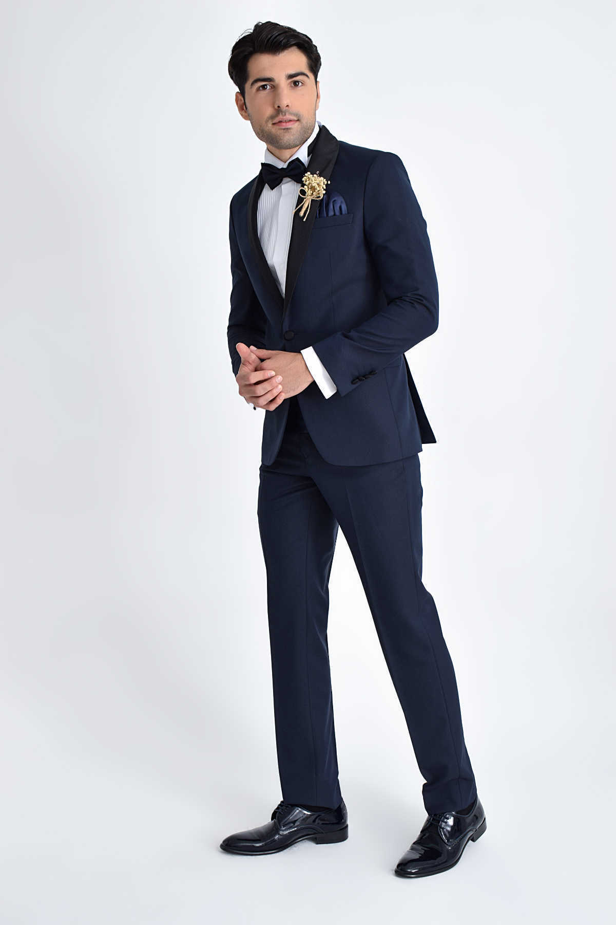 Lacivert Slim Fit Şal Yaka Damatlık - 2