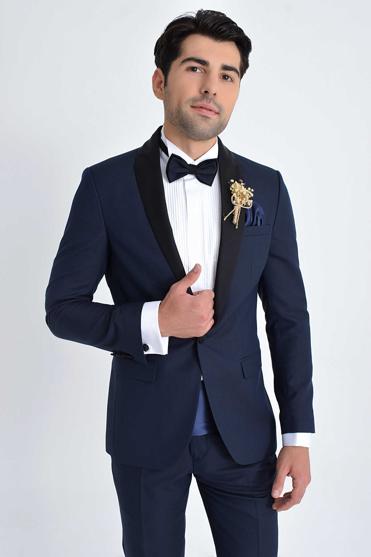 Lacivert Slim Fit Şal Yaka Damatlık - 3