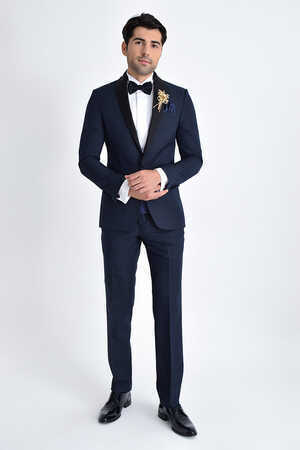 Lacivert Slim Fit Şal Yaka Damatlık - 5