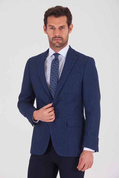 Lacivert Slim Fit Desenli Ceket - Thumbnail