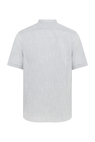 Lacivert Kısa Kol Desenli Klasik Gömlek - 2