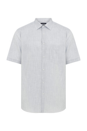 Lacivert Kısa Kol Desenli Klasik Gömlek - 3