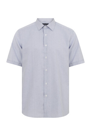 Lacivert Kısa Kol Armürlü Klasik Gömlek - 5