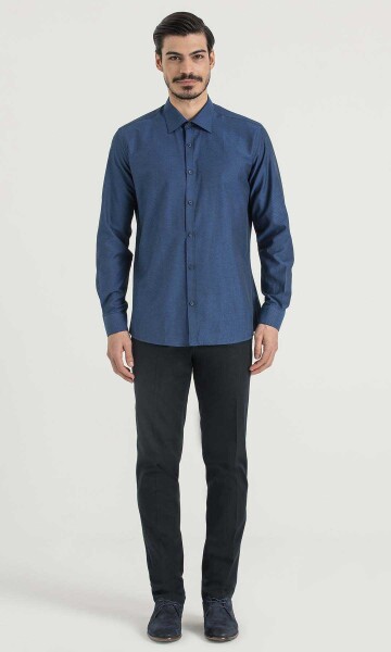 Desenli Regular Lacivert Gömlek - 2