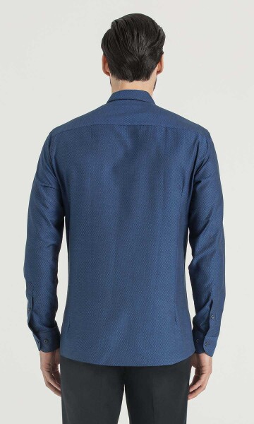 Desenli Regular Lacivert Gömlek - 4