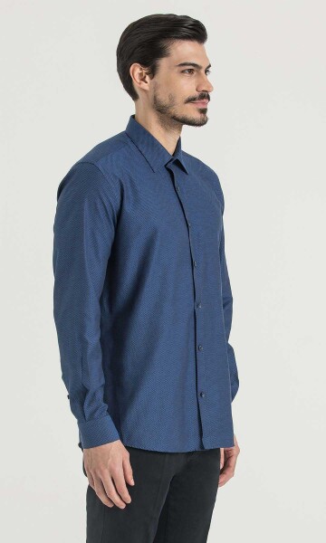 Desenli Regular Lacivert Gömlek - 3