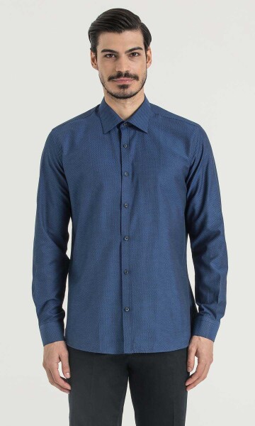 Desenli Regular Lacivert Gömlek - 1