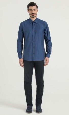 Desenli Regular Lacivert Gömlek - 6