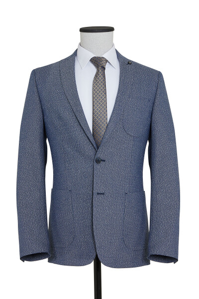 Lacivert Slim Fit Desenli Blazer Ceket - 1