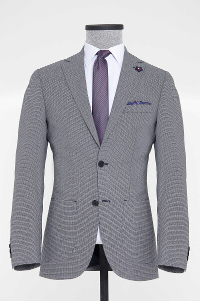 Lacivert Desenli Slim Fit Ceket - 1