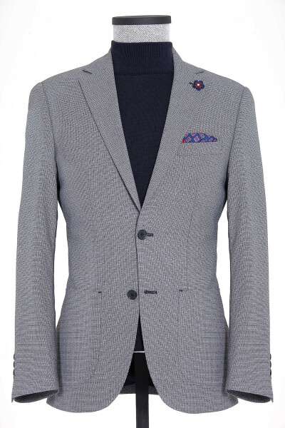 Lacivert Desenli Slim Fit Ceket - 2