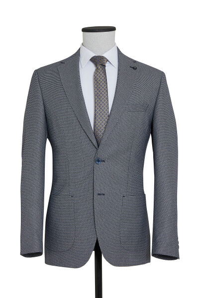 Lacivert Slim Fit Desenli Blazer Ceket - 1