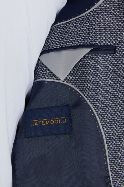 Lacivert Slim Fit Desenli Blazer Ceket - 4