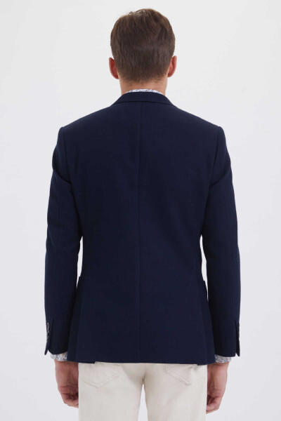 Desenli Slim Fit Lacivert Ceket - Thumbnail