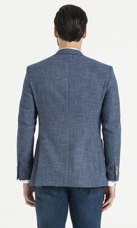 Desenli Slim Fit Lacivert Ceket - Thumbnail