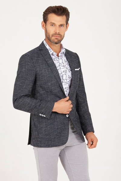 Lacivert Slim Fit Desenli Haki Ceket - 9