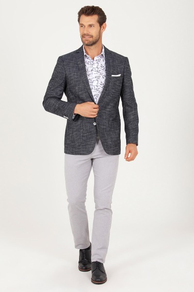 Lacivert Slim Fit Desenli Haki Ceket - 10