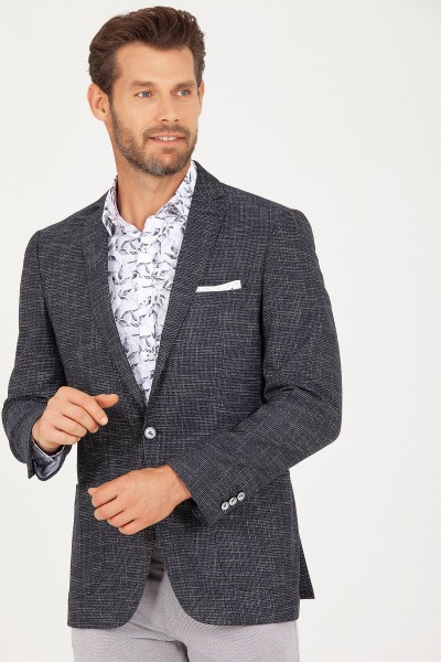 Lacivert Slim Fit Desenli Haki Ceket - 11