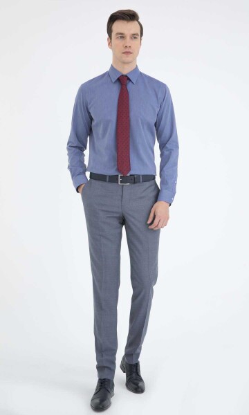 Desenli Slim Fit Lacivert Gömlek - 2