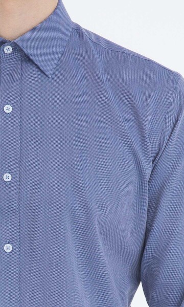 Desenli Slim Fit Lacivert Gömlek - 4
