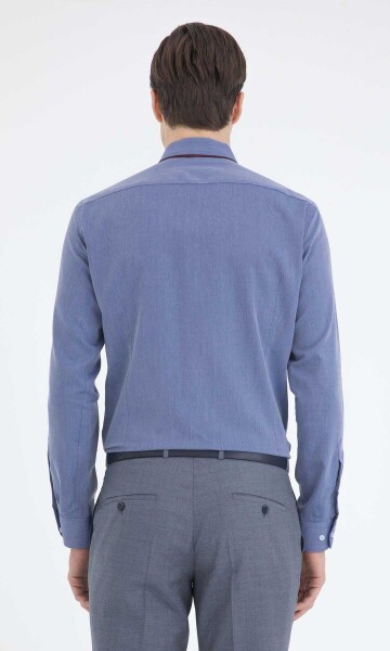 Desenli Slim Fit Lacivert Gömlek - 3