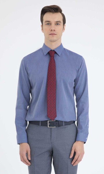 Desenli Slim Fit Lacivert Gömlek - 1