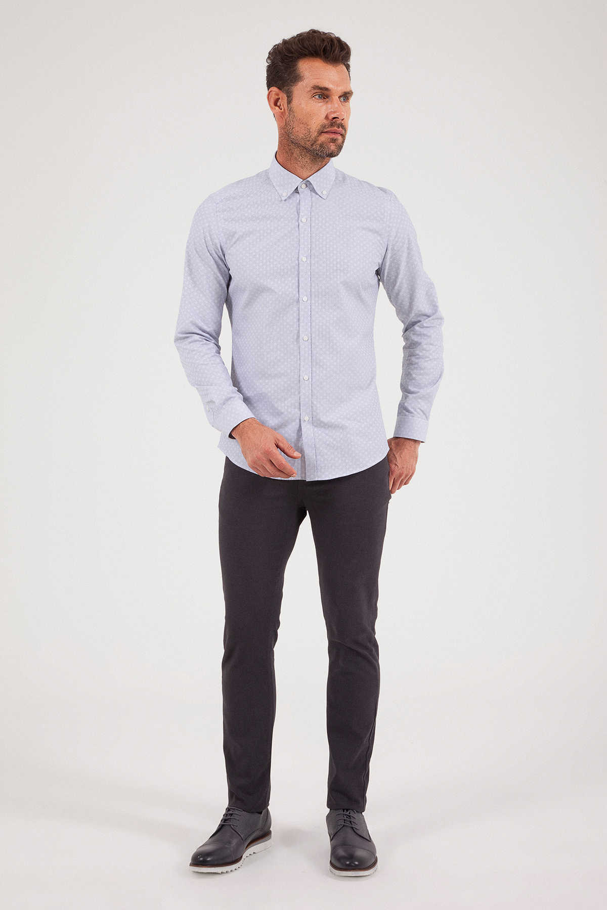 Lacivert Desenli Slim Fit Gömlek - 2