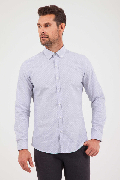 Lacivert Desenli Slim Fit Gömlek - 3