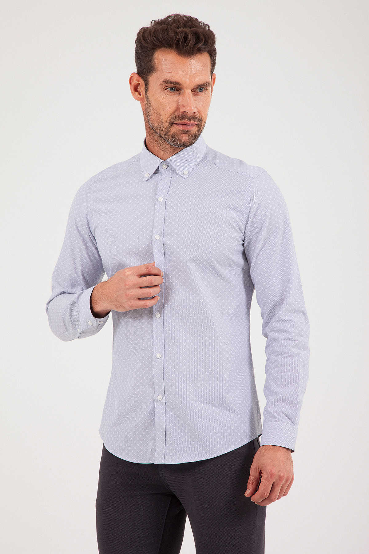 Lacivert Desenli Slim Fit Gömlek - 4